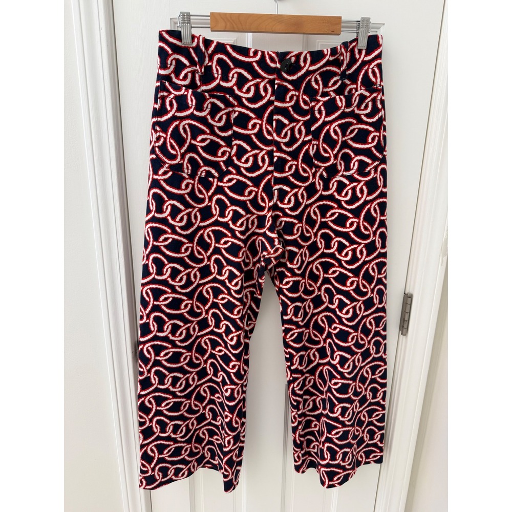 Maeve The Colette Chain Print Crop Wide Leg Pants Navy Red 32